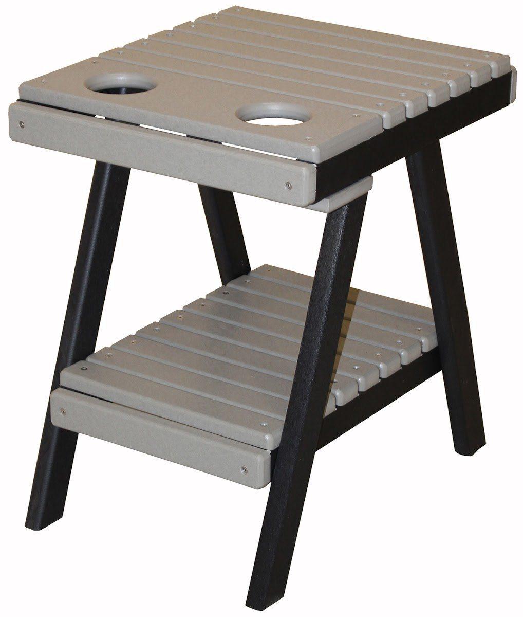 Slatted Side Table with Cup Holders Outdoor Furniture Meadowview