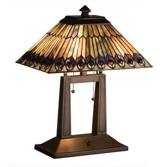 Jeweled Peacock Oblong Desk Lamp Lamps Meyda