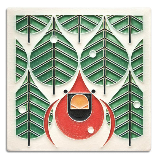 Coniferous Cardinal Tile - 6x6 Gifts Motawi 