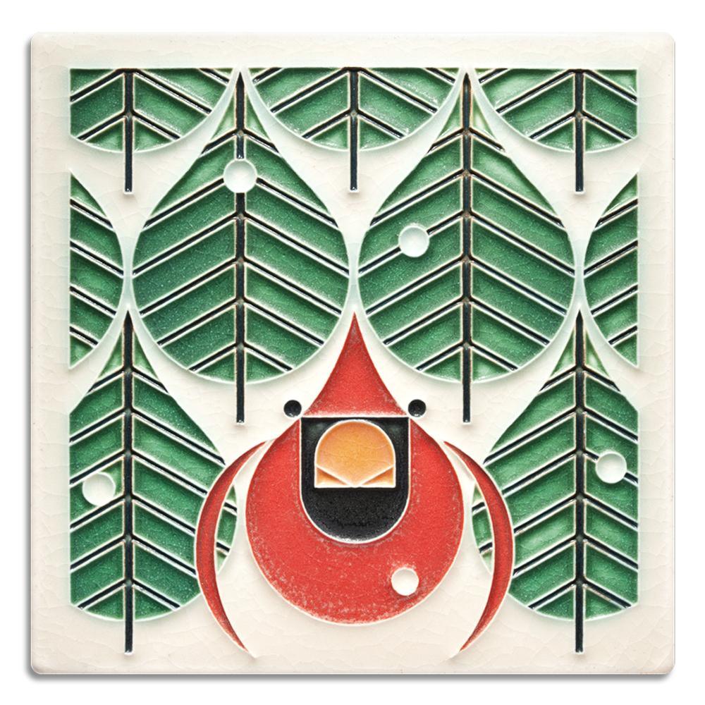 Coniferous Cardinal Tile - 6x6 Gifts Motawi 