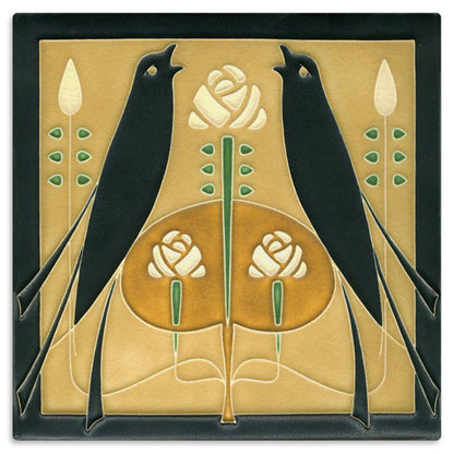 Golden Songbirds Tile - 8x8 Gifts Motawi 