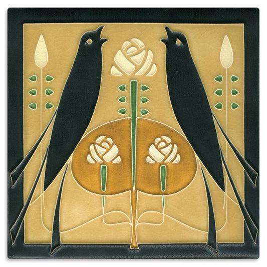 Golden Songbirds Tile - 8x8 Gifts Motawi 