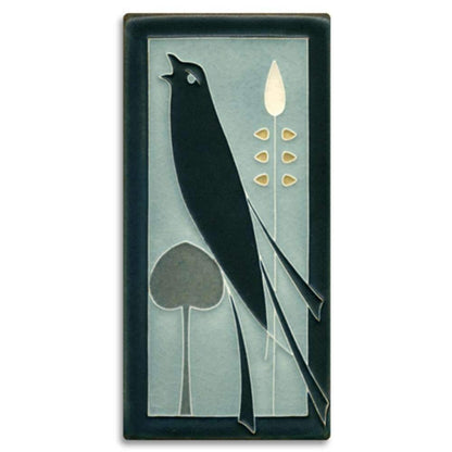 Grey Blue Songbird 4x8 Tile - Left Facing Gifts Motawi 
