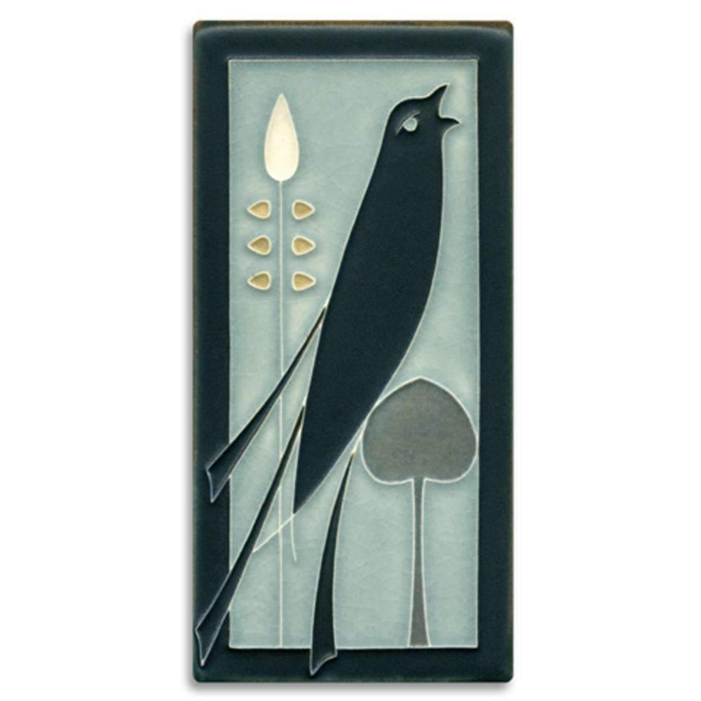 Grey Blue Songbird 4x8 Tile - Right Facing Gifts Motawi 