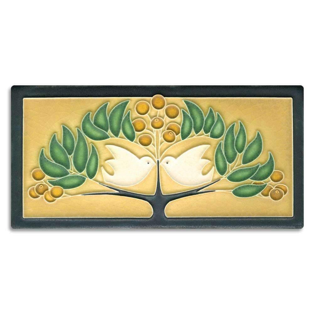 Lovebirds Green Oak Tile - 4x8 Gifts Motawi 
