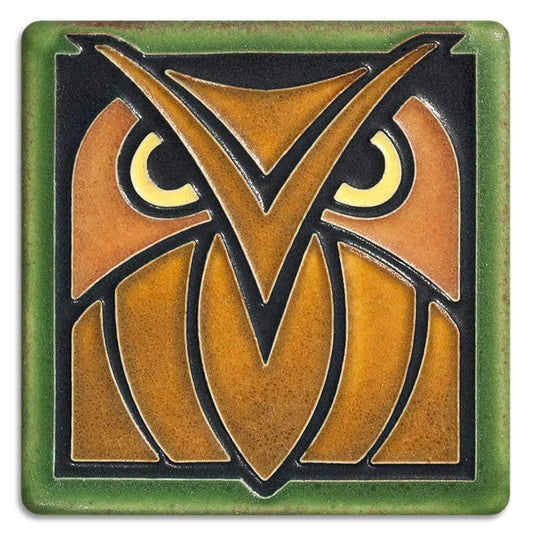 Owl Green Oak Tile - 4x4 Gifts Motawi 