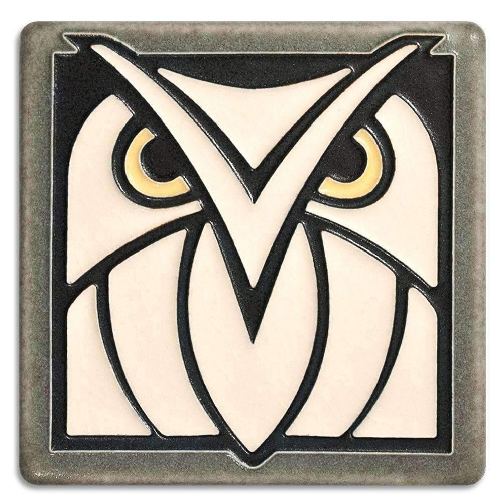 Owl White Grey Tile - 4x4 Gifts Motawi 