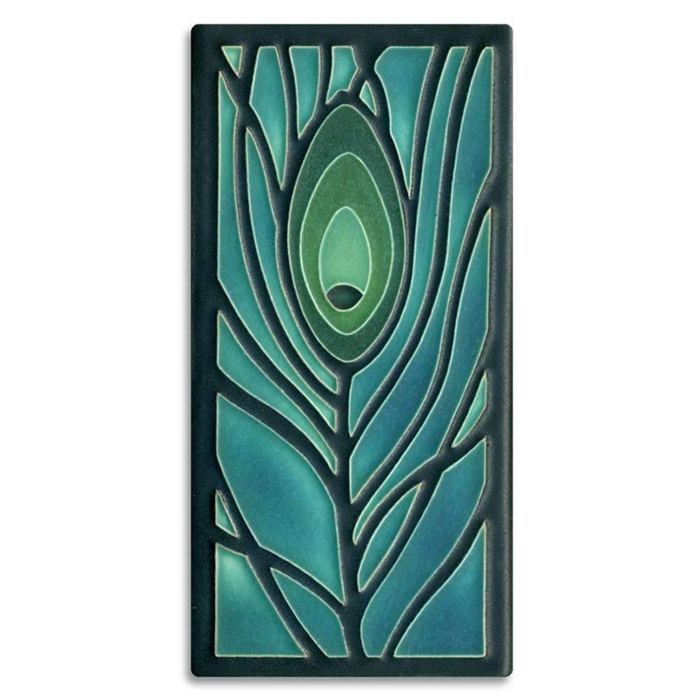Peacock Blue Feather Tile - 4x8 Gifts Motawi 