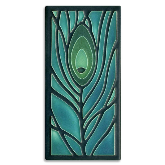 Peacock Blue Feather Tile - 4x8 Gifts Motawi 