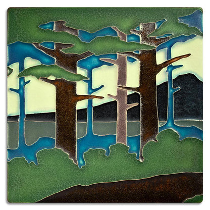 Pine Landscape Mountain Tile - 8x8 Gifts Motawi 