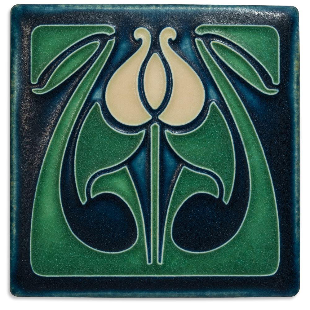 Tulip Bud Indigo Tile Gifts Motawi 