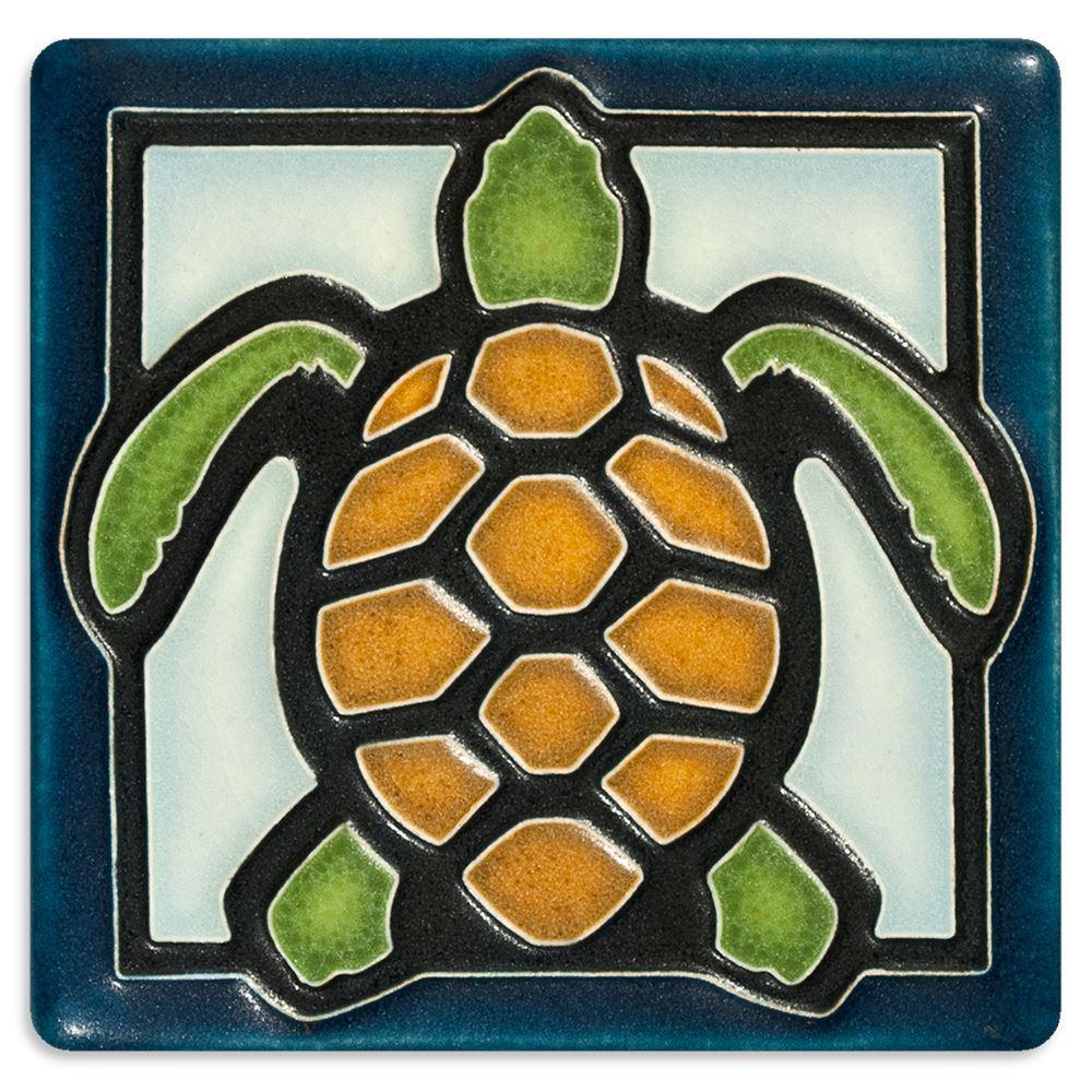 Turtle Light Blue Tile - 4x4 Gifts Motawi 