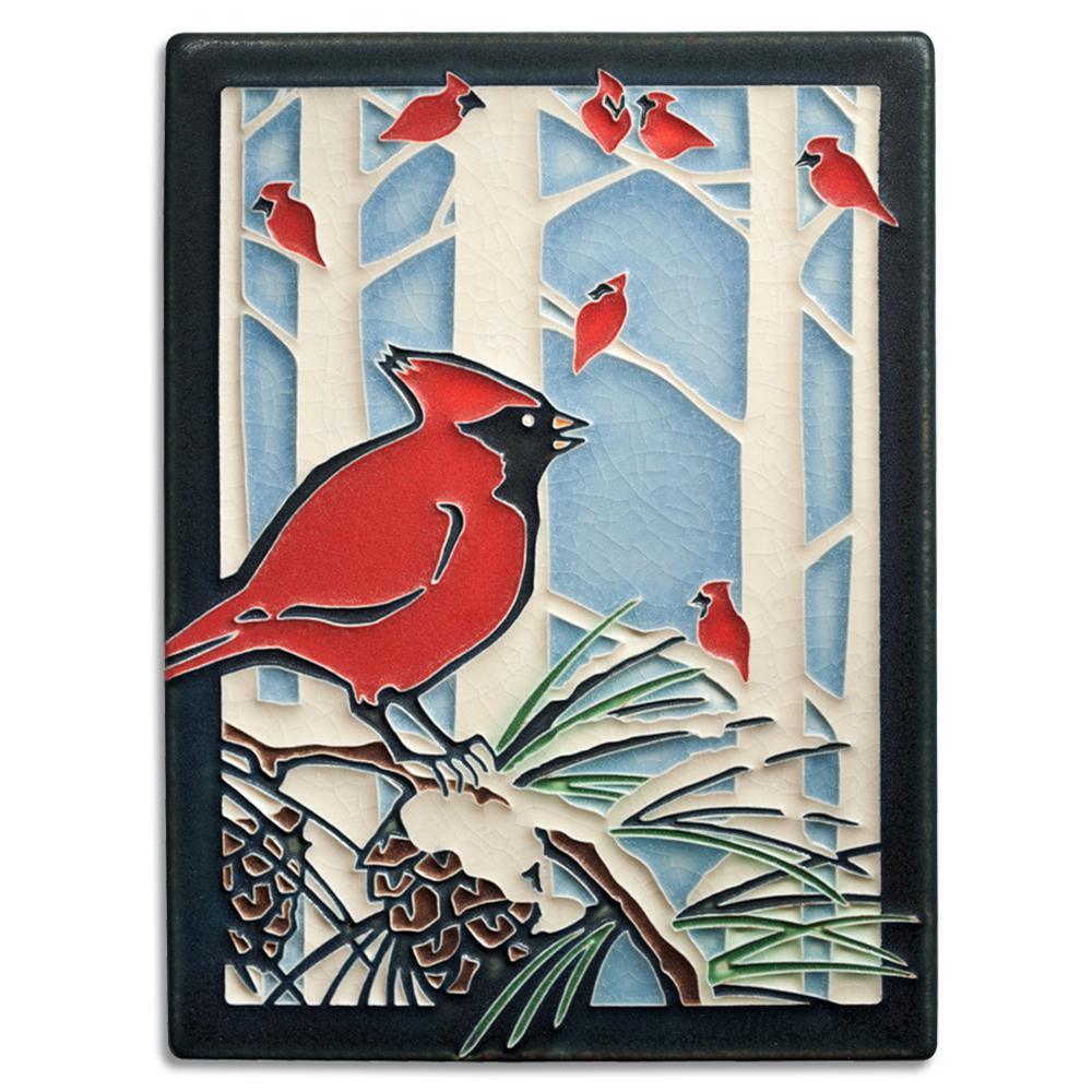 Winter Cardinals Tile - 6x8 Gifts Motawi 