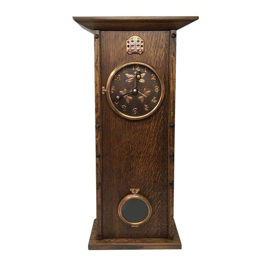 Tall Copper Dragonfly Wood Mantle Clock - Dark Decor MT Clockmaker 