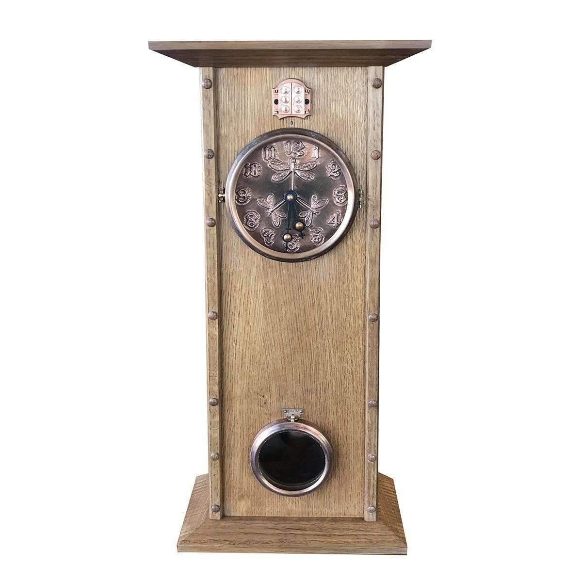 Tall Copper Dragonfly Wood Mantle Clock - Light Decor MT Clockmaker 