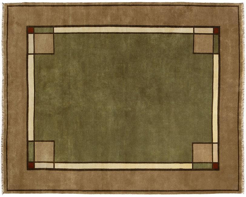 Ginkgo Border Green Rug Persian Carpet