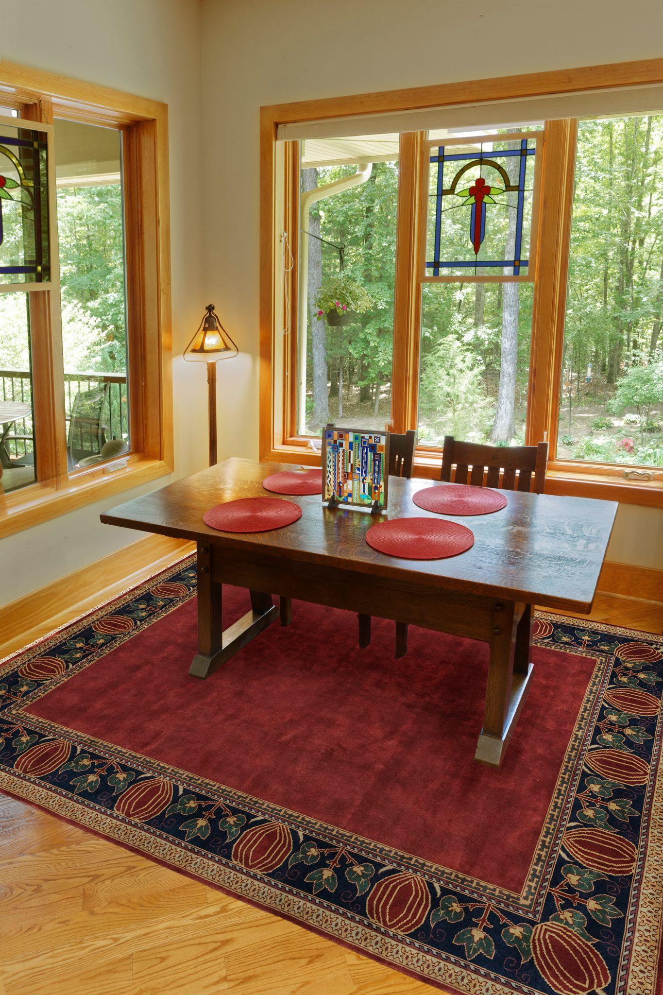 Oak Park Red Border Wool Rug PC-7C | Mission Style Wool Rug