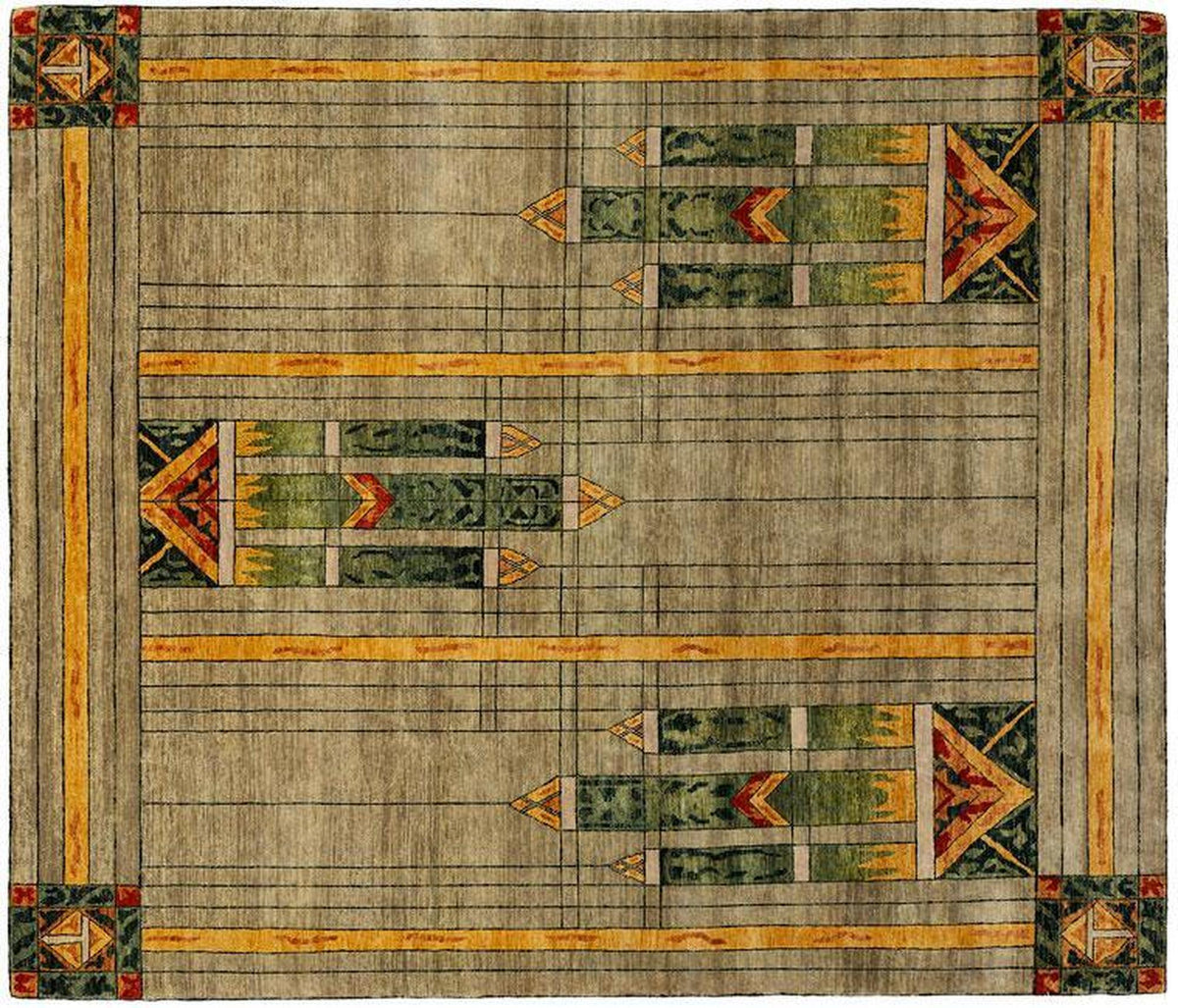 Stained Glass Rug Design Stained Glass Green Rug PC-50A | Mission Style Hand Knotted Rug ...