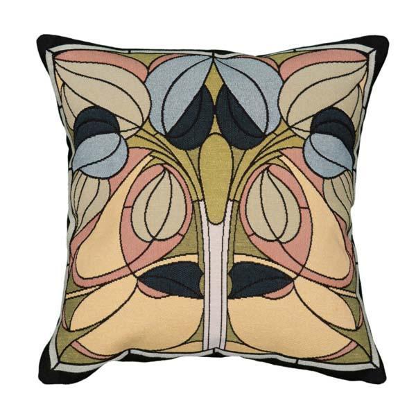 Art Nouveau Floral Pillow- Green Accent Throw Pillows Rennie and Rose 