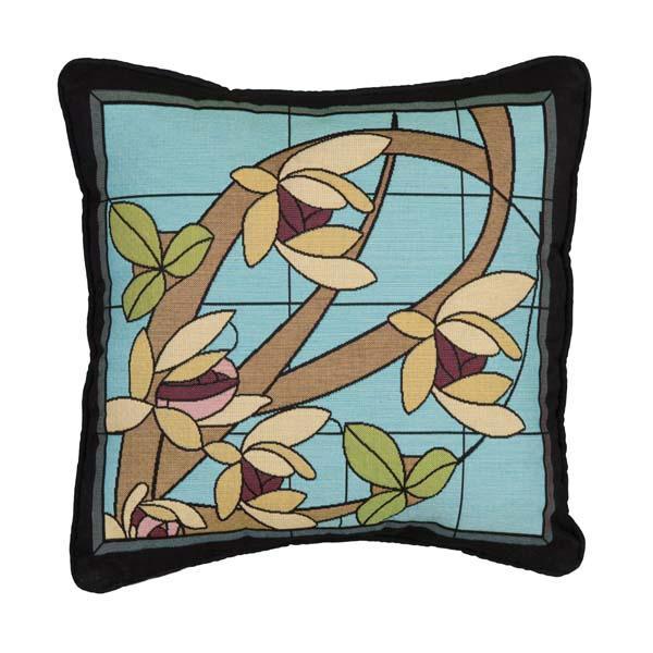 Flowers and Vines Pillow- Aqua Accent Throw Pillows Rennie and Rose 