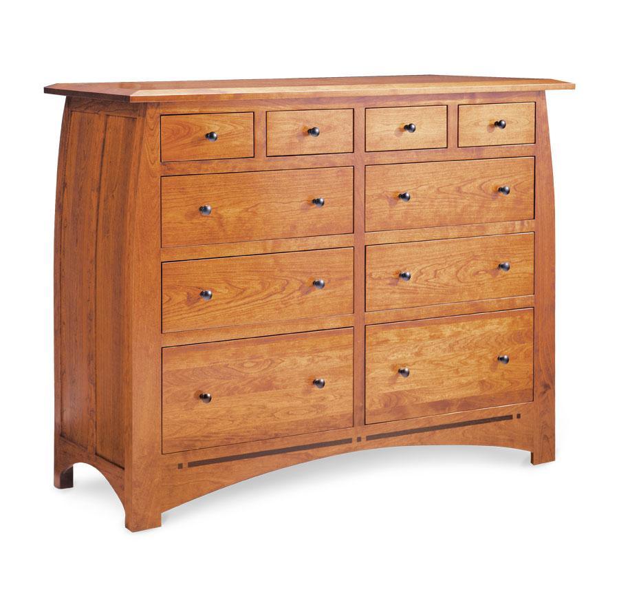 Aspen 10-Drawer Bureau with Inlay Bedroom Simply Amish 60 inch w Smooth Cherry 
