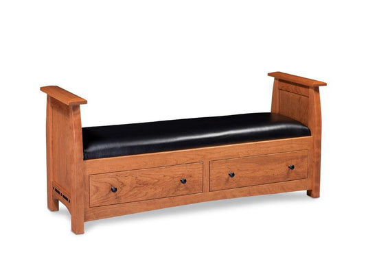 Aspen 2-Drawer Santa Fe Bench Bedroom Simply Amish Black Leather Smooth Cherry 