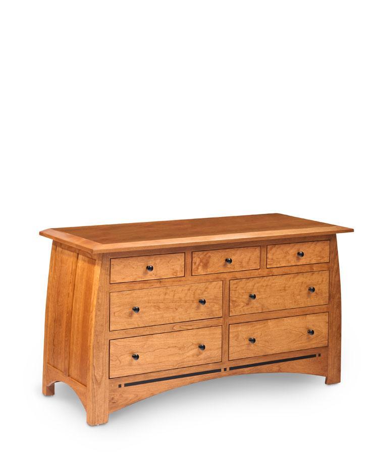 Aspen 7-Drawer Dresser with Inlay Bedroom Simply Amish 60 inch w Smooth Cherry 