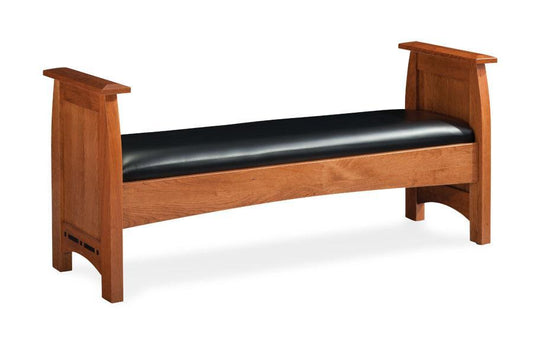 Aspen Santa Fe Bench With Inlay Bedroom Simply Amish Black Leather Smooth Cherry 