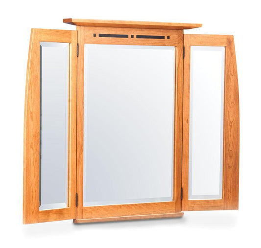 Aspen Tri-View Mirror with Inlay Bedroom Simply Amish 51 inch w Smooth Cherry 