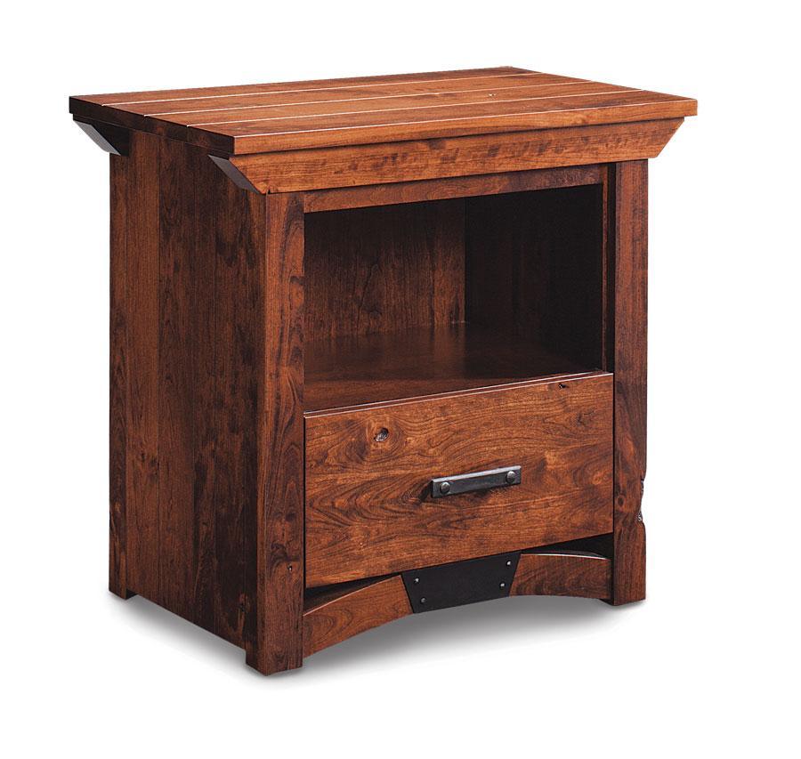 B&O Railroad Trestle Bridge Nightstand with Opening Bedroom Simply Amish Smooth Cherry 