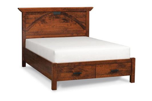 B&O Railroad Trestle Bridge Panel Bed with Footboard Storage Bedroom Simply Amish California King Smooth Cherry 