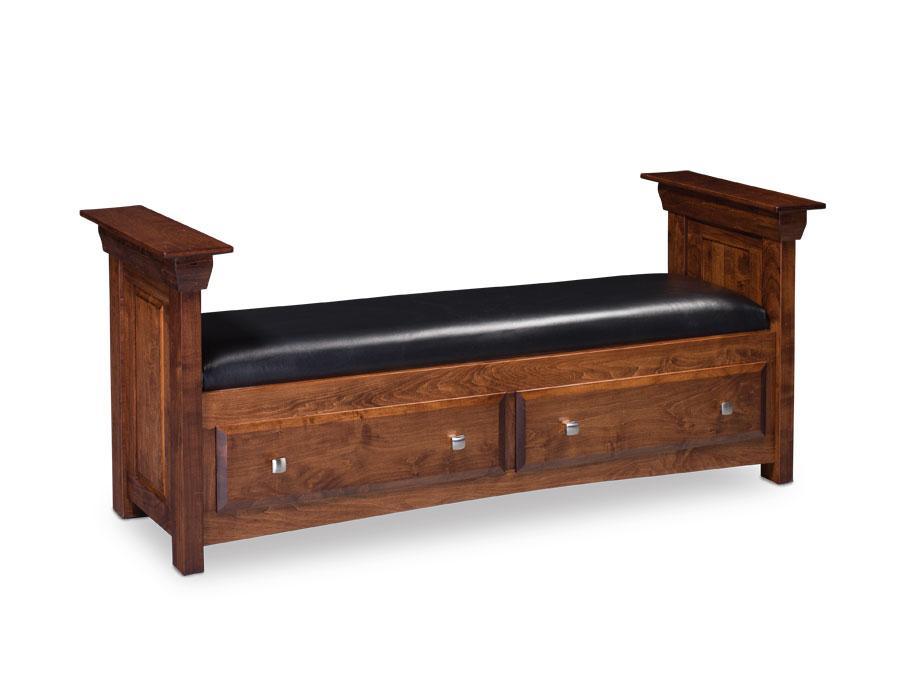 Colburn 2-Drawer Santa Fe Bench Off Catalog Simply Amish Black Leather Smooth Cherry 