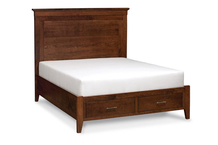 Crawford Single Panel Bed Bedroom Simply Amish California King Complete Bed Frame with Footboard Storage Smooth Cherry