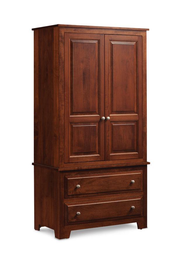 Homestead Tall Armoire on Chest Off Catalog Simply Amish Smooth Cherry 