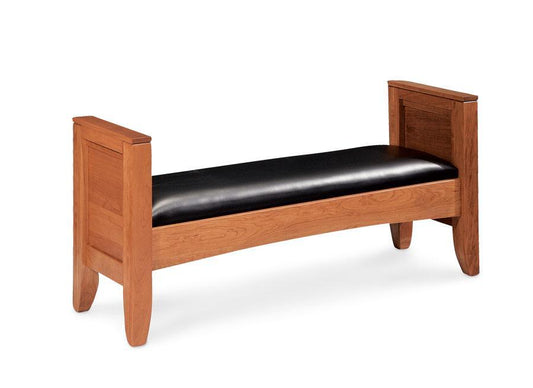 Justine Santa Fe Bench Bedroom Simply Amish Black Leather Smooth Cherry 