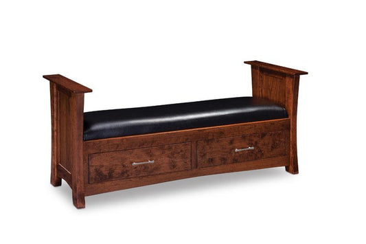 Loft 2-Drawer Santa Fe Bench Bedroom Simply Amish Black Leather Smooth Cherry 
