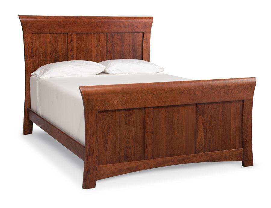 Loft II Panel Bed Bedroom Simply Amish California King Complete Bed Frame with Footboard Smooth Cherry