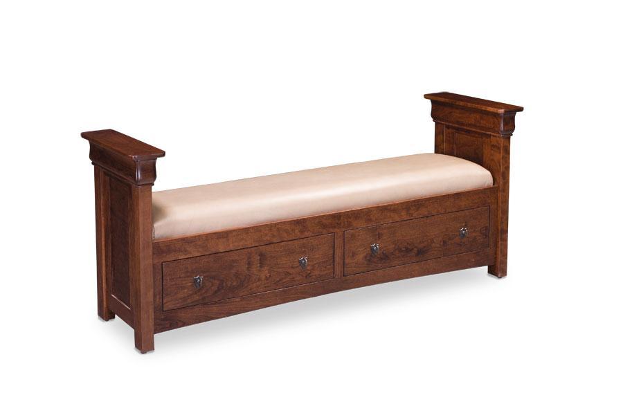 Louis Philippe 2-Drawer Santa Fe Bench Off Catalog Simply Amish Black Leather Smooth Cherry 