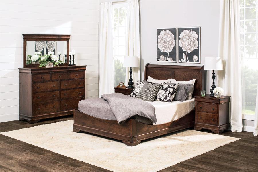 Louis Philippe Sleigh Bed - Queen with Rich Cherry Finish by