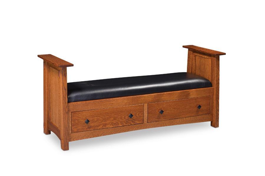 Mccoy 2-Drawer Santa Fe Bench Bedroom Simply Amish Black Leather Smooth Cherry 