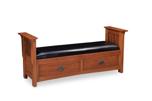 Prairie Mission 2-Drawer Paneled Slat Santa Fe Bench Bedroom Simply Amish Black Leather Smooth Cherry 