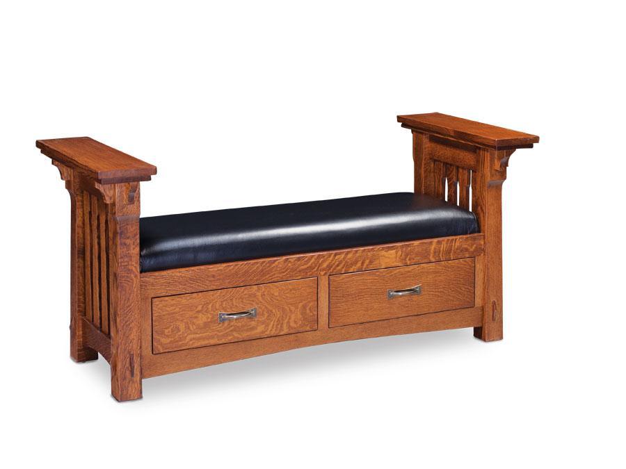 Ryan 2-Drawer Santa Fe Bench Bedroom Simply Amish Black Leather Smooth Cherry 