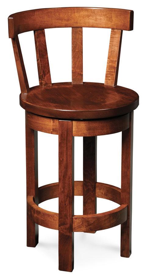 Barrel Swivel Bar Stool with Back Dining Simply Amish 24 inch Cream Performance Fabric Smooth Cherry