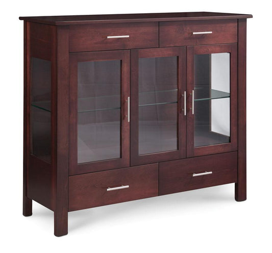 East Village 3 Door Dining Cabinet Off Catalog Simply Amish Glass Smooth Cherry