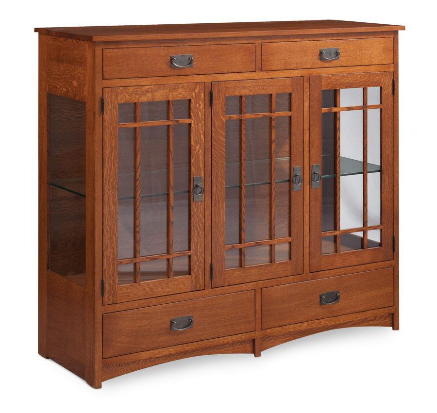 Prairie Mission 3 Door Dining Cabinet Dining Simply Amish Glass Smooth Cherry 