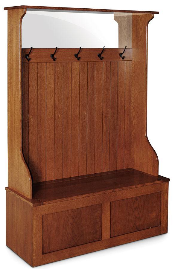 Mission Hall Bench Entry Simply Amish 48 1/2 inches wide (4 hooks) Red Oak 