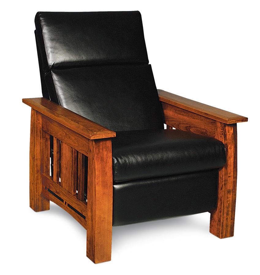 Aspen Recliner With Inlay Living Simply Amish Black Leather Gr C Smooth Cherry 