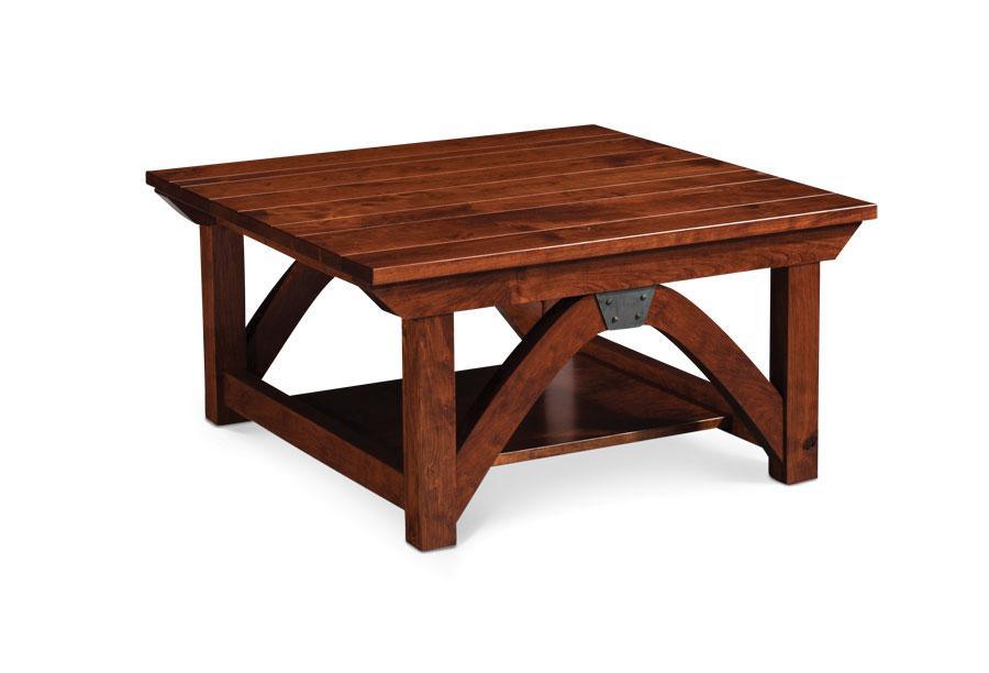 B&O Railroad Trestle Bridge Square Coffee Table Living Simply Amish 36 inch x36 inch Smooth Cherry 