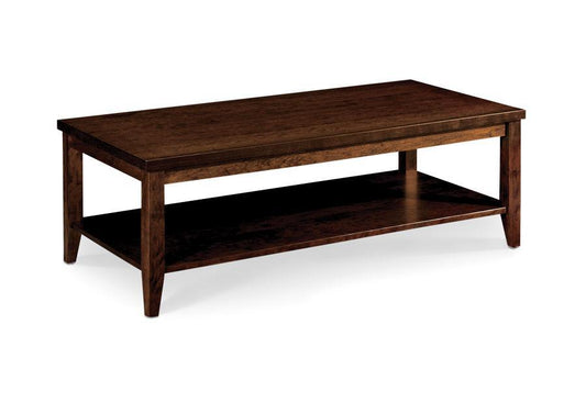 Crawford Coffee Table with Shelf Living Simply Amish 42 inch x20 inch Smooth Cherry 