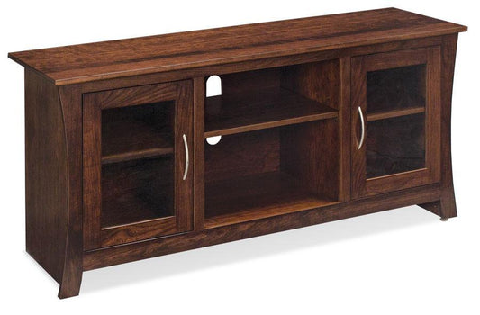 Garrett TV Console with Glass Doors and Open Center Off Catalog Simply Amish 54 inch w Smooth Cherry